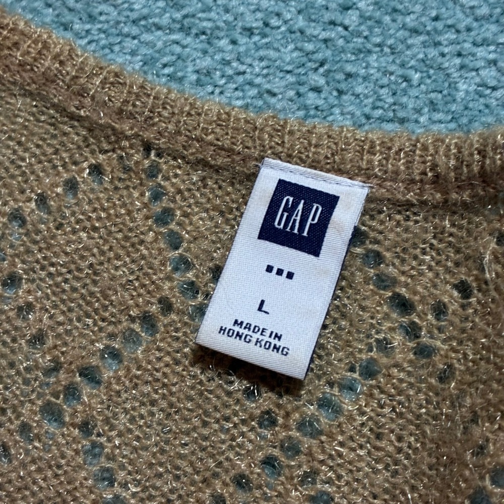 VTG Y2K Gap Pointelle Diamond Knit Ballet Wrap Style Sweater Womens L Brown - Picture 4 of 7